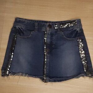 Mary-Kate & Ashley Distressed Denim Sequin Skirt 10